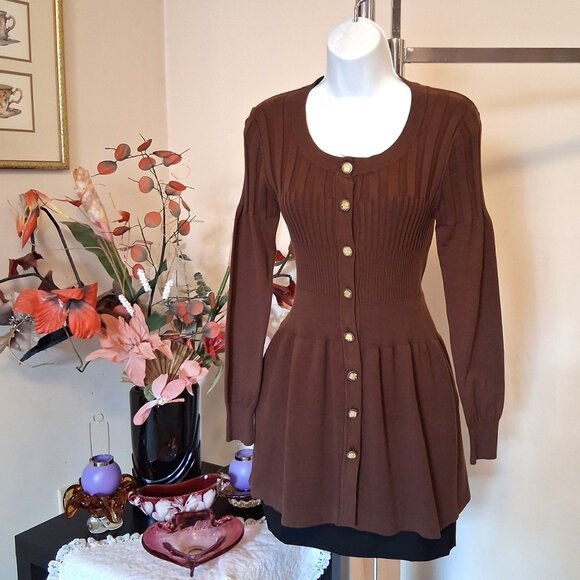 NWT Woman's Brown Cardigan Knit Lightweight Ladies Sweater Outerwear - Picture 4 of 8